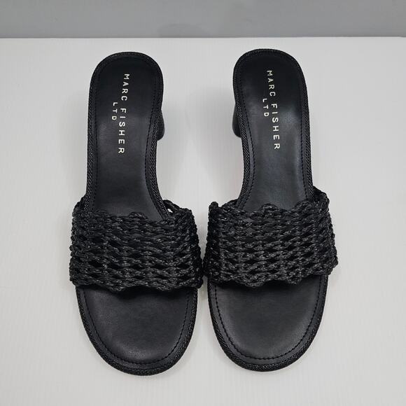 NEW Marc Fisher LTD Jazmine Sandal Womens 9 Black Woven Slide Mule Slip On Heel - Picture 4 of 12